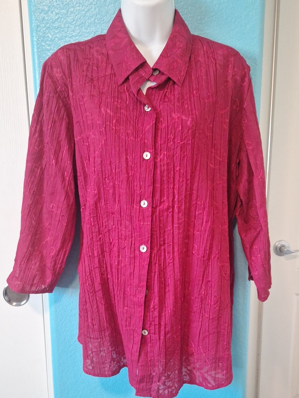 NWTS Womens Shwer STITCH Long-Sleeve Button-Up Shirt - Fuchsia SZ 2